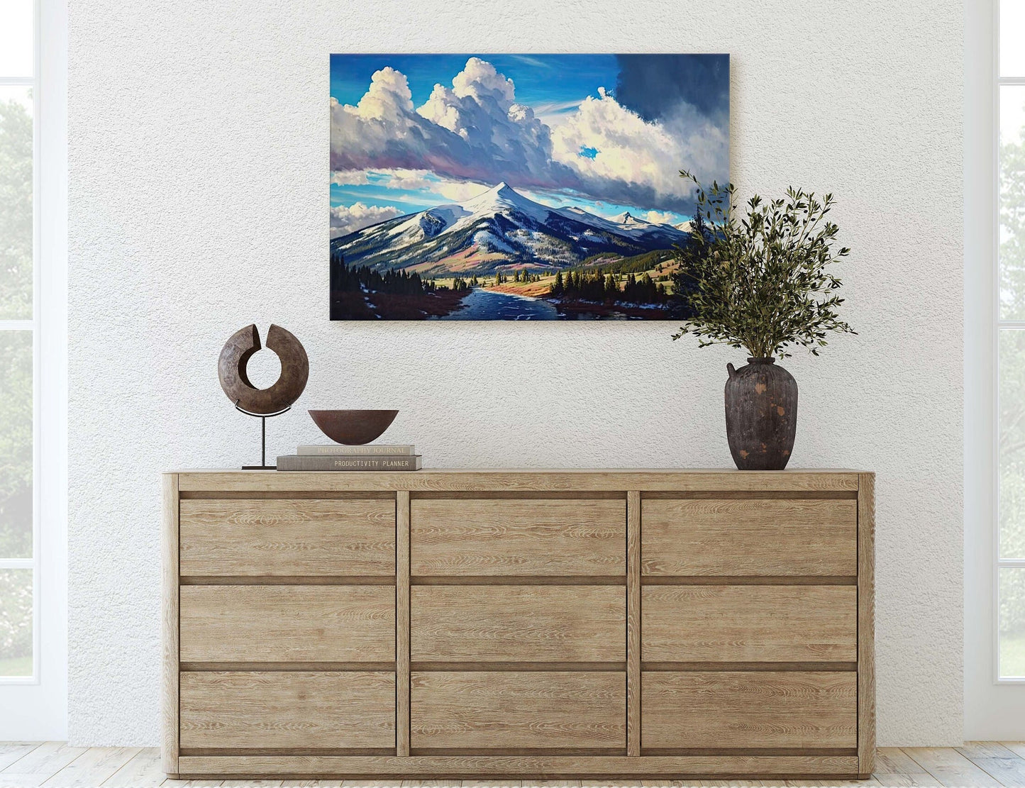 Big Sky Montana, Canvas Art, Ready To Hang, Large Print, Landscape Painting, Dramatic Landscape, Mountain Range, Blue sky mountain,