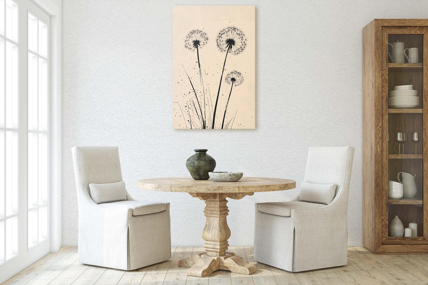 Minimalist Dandelion, Dandelion Print, Black and White, Cream, Neutral Colors