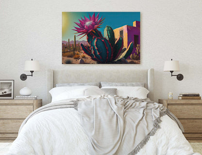 Blooming Cactus, Southwest Art,Ready To Hang, Large Print, Painting, Desert Landscape, Contemporary Art, Modern Art, Surreal Desert