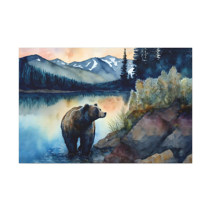 Bear in the Mountains Watercolor stretched Canvas