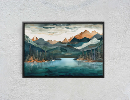 Lakeside Mountains on Canvas, Lake View mountains, Abstract Landscape, Modern Landscape, Neutral Tones, Subtle color, Watercolor Print