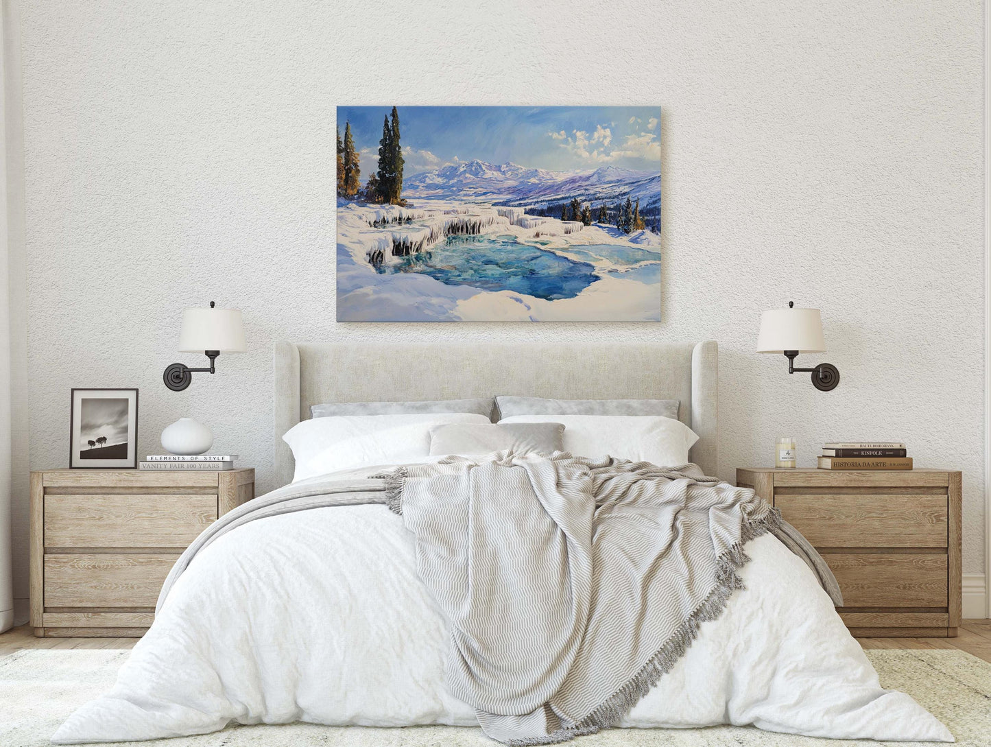 Snow Hot Springs, Winter painting, Scenic Art,  Winter Mountain Print