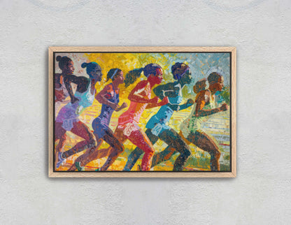 Women Track, Running Painting, Pointillism, Womens Sports, Girls Sports, Track and Field, Athlete Art, Sports Decor