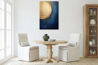 Gold Moon on Indigo, Moon Painting, Minimalist Art, Circle Indigo, Maximalist Art, Contemporary Decor, Celestial Art, Space Decor, Night Sky