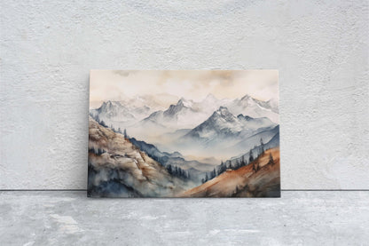 Snowy Mountain on Canvas, Subdued Color, Misty Peaks, Fog Landscape, Neutral Tones, Ready to Hang, Large Print, Colorado Mountain