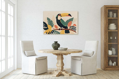 Toucan Boho Minimalist, Bird Art Deco, Mid Century Modern, Canvas Art Large Print,Painting, Landscape, Botanical Tropical