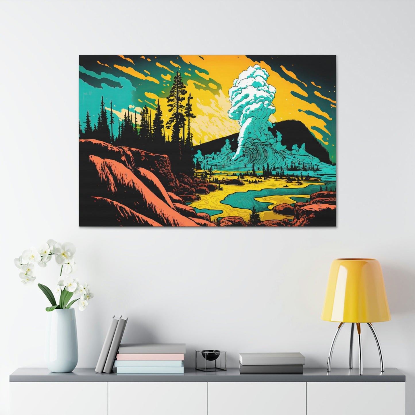 Yosemite Park Pop Canvas Art Ready To Hang, Oil Painting Happy, Bright