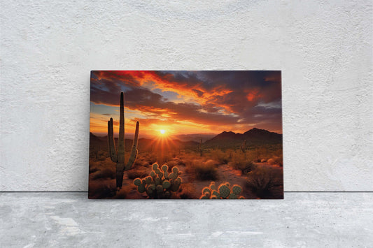 Desert Sunset on Canvas, Subdued Desert, Landscape Realistic, Realism Painting, Dramatic Sand, Cactus Sunset, Evening Art, Nature Painting