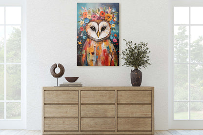 Owl Canvas Art, Modern Colorful, Contemporary Art, Ready To Hang, Large Print, Landscape Painting, Barn Owl