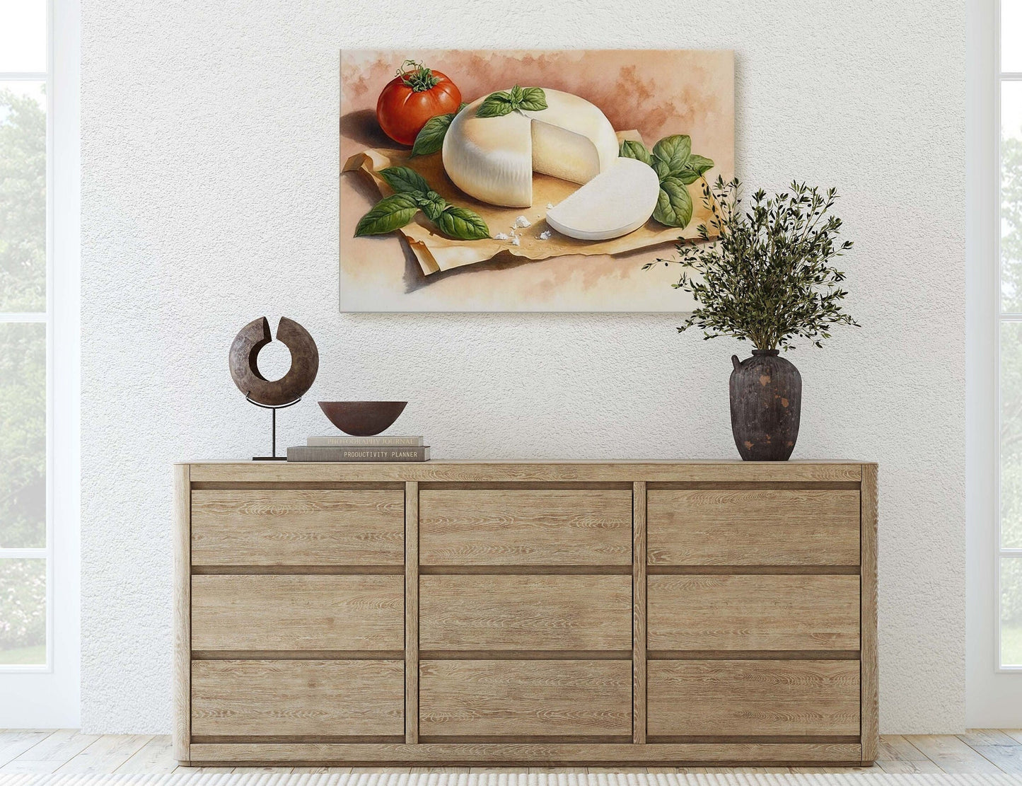 Mozzarella Cheese, Ready To Hang, Large Print, Watercolor Painting, Dining Room, Kitchen Art, Restaurant Art, Italian Food
