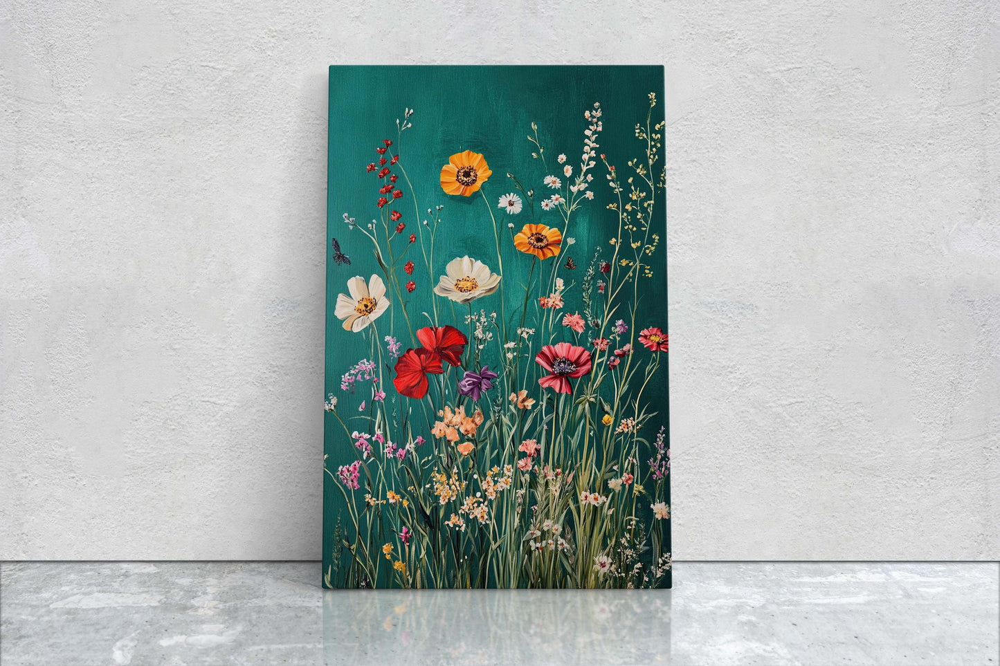 Spring Wildflowers, Green Decor, Flower print