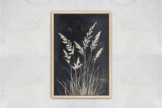 Wildgrass Painting, Silhouette Art, Black and White, Tall Grass