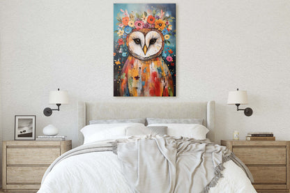 Owl Canvas Art, Modern Colorful, Contemporary Art, Ready To Hang, Large Print, Landscape Painting, Barn Owl