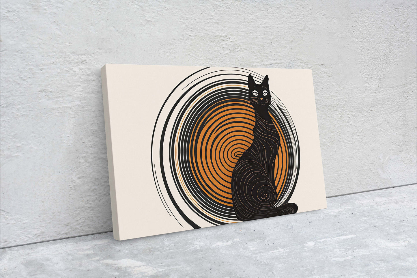Boho Cat, Minimalist, Midcentury Canvas Art Ready To Hang Large Print, Painting, Landscape