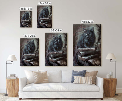 Arcania Black Cat, Dark Academia, Magic Library, Framed Canvas, Halloween Decor, Creepy Decor, Spooky Art