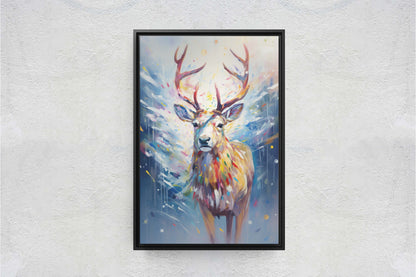 Reindeer Painting, Colorful Reindeer, Winter Art, Festive Decor, Xmas Print, Framed Canvas, Reindeer Print, Christmas Print