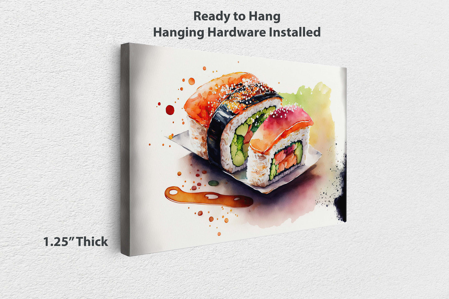 Watercolor Sushi Canvas Art Ready To Hang Large Print