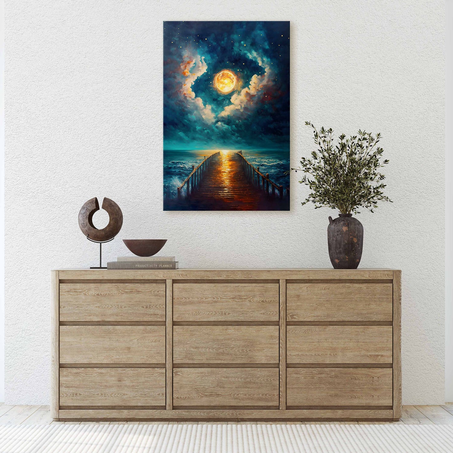 Moonlit Pier Stretched Canvas Ready to Hang