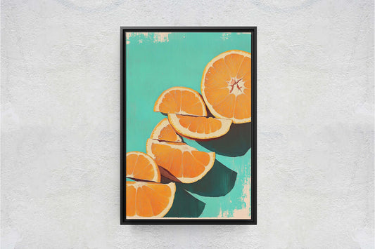 Cut Oranges, Orange Green, Mint Green, Pop Art, Food Art, Kitchen Decor
