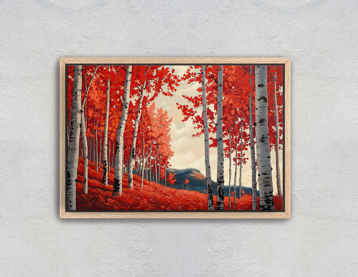 Red Aspen Trees, Fall Aspen Art, Autumn Tree Painting