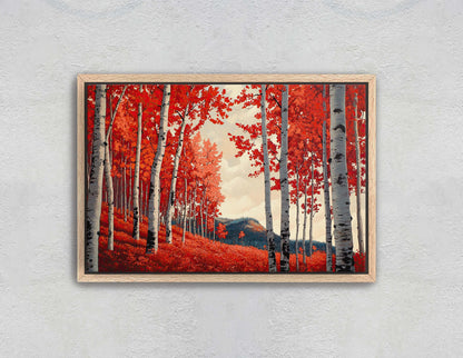 Red Aspen Trees, Fall Aspen Art, Autumn Tree Painting