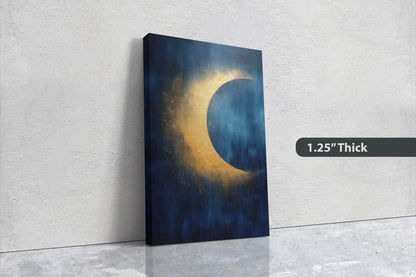 Gold Moon on Indigo, Moon Painting, Minimalist Art, Circle Indigo, Maximalist Art, Contemporary Decor, Celestial Art, Space Decor, Night Sky