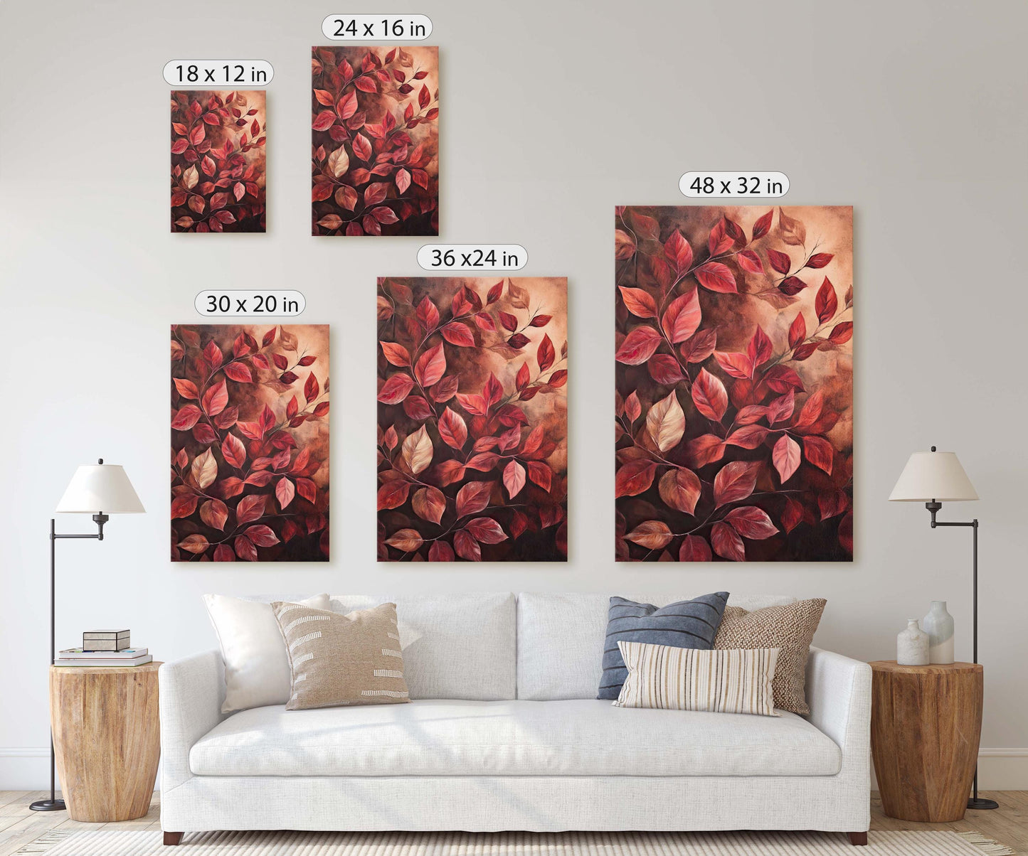 Leaves In Autumn, Red Burgundy Hues, Contemporary Leaves