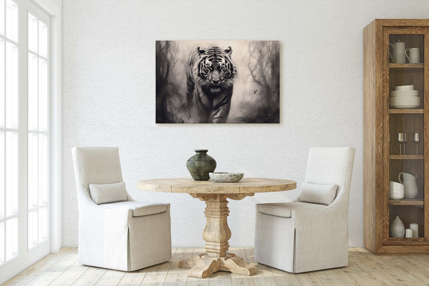 Tiger Forest, Black and White, Animal Print, Contemporary Art, Modern Art, Tiger Photo, Photograph, Canvas Art Print, Ready to Hang