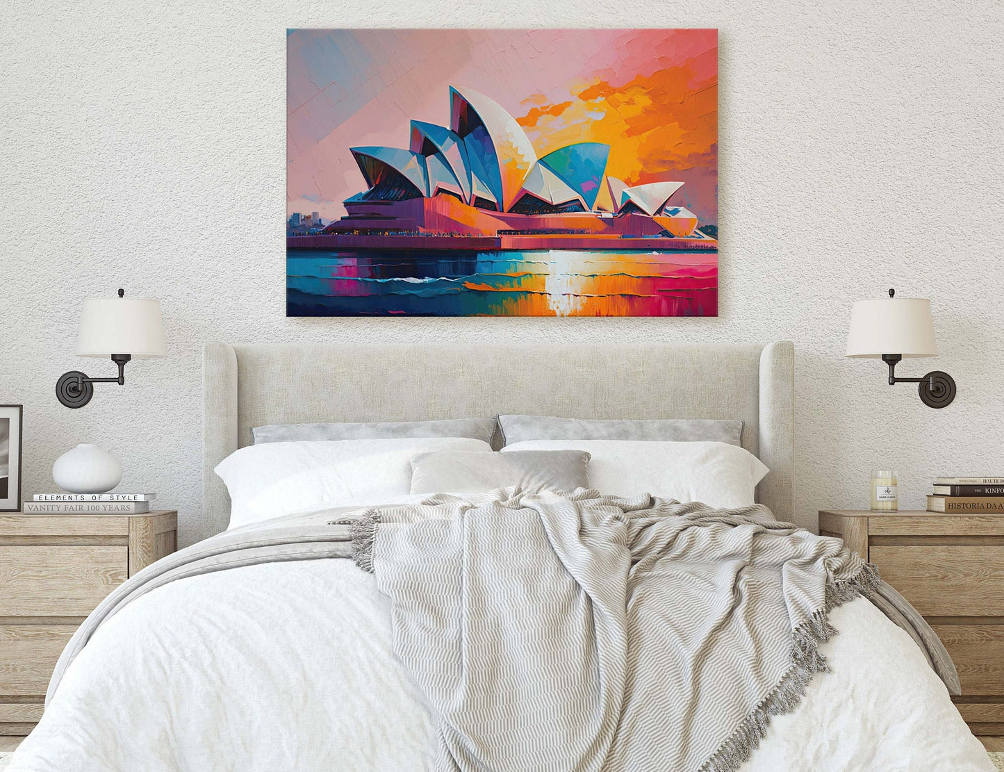 Sydney Opera House,Sydney Australia ,Canvas Art Large Print, Painting, Landscape, Colorful, architectural, psychedelic, Sunset