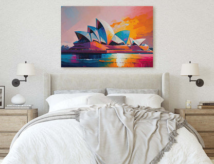 Sydney Opera House,Sydney Australia ,Canvas Art Large Print, Painting, Landscape, Colorful, architectural, psychedelic, Sunset