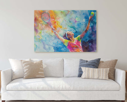 Women's Tennis, Girls Tennis, Colorful sports, Woman Sports, Large Art Print, Framed Canvas, Girls Room, Kids room, Athlete