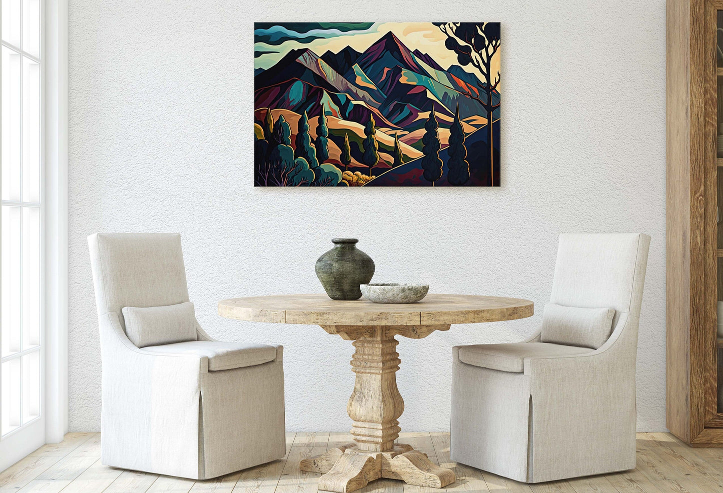 Surreal Mountain, Subdued Landscape, Simplistic Painting, Minimal Abstract, Modern, Art Deco, Geometric Shapes