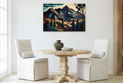 Surreal Mountain, Subdued Landscape, Simplistic Painting, Minimal Abstract, Modern, Art Deco, Geometric Shapes