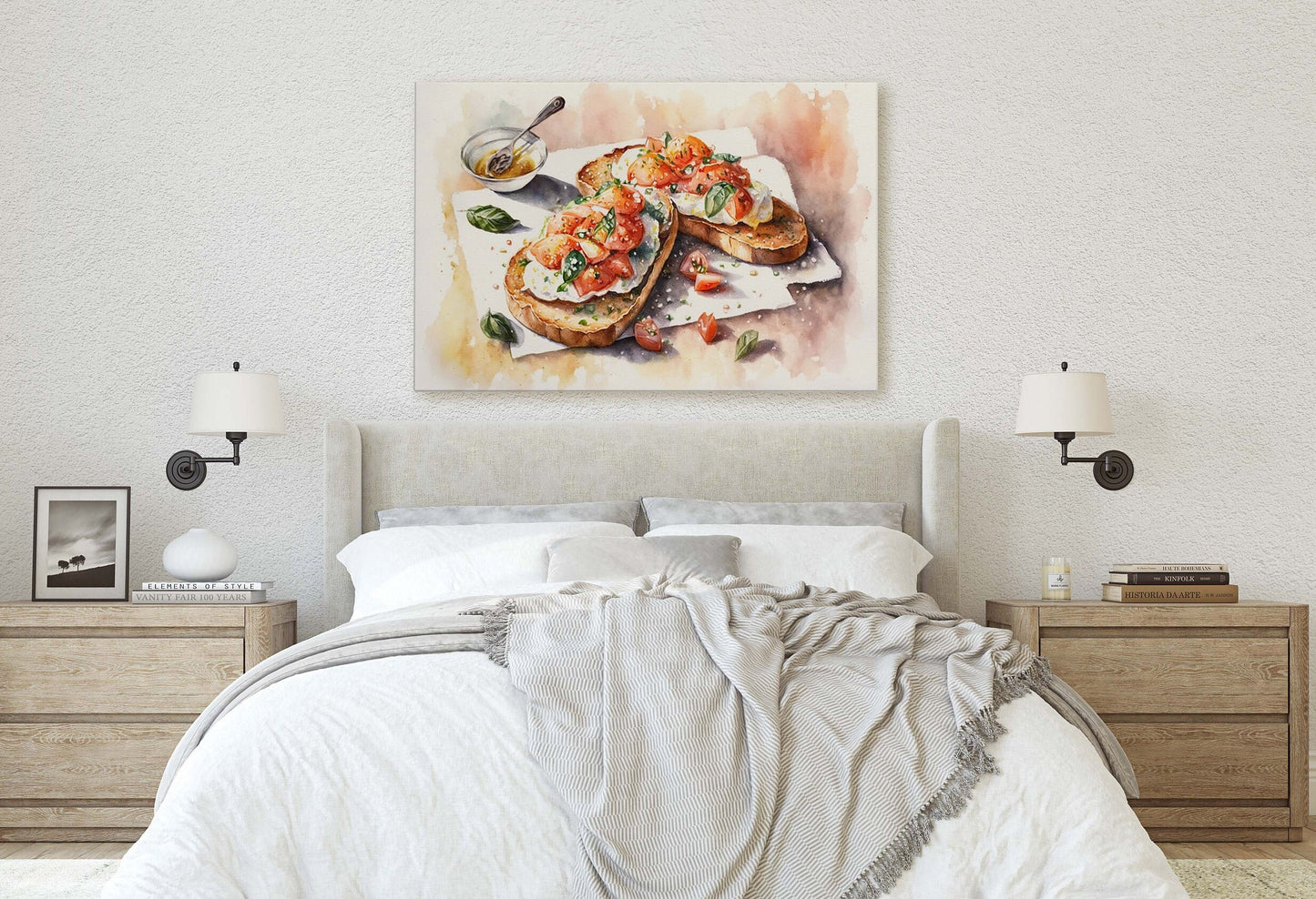 Bruschetta Bread, Tapas, Appetizers, Kitchen Art, Dining Room, ,Ready To Hang, Large Print, Watercolor Painting, Restaurant Decor, Food Art