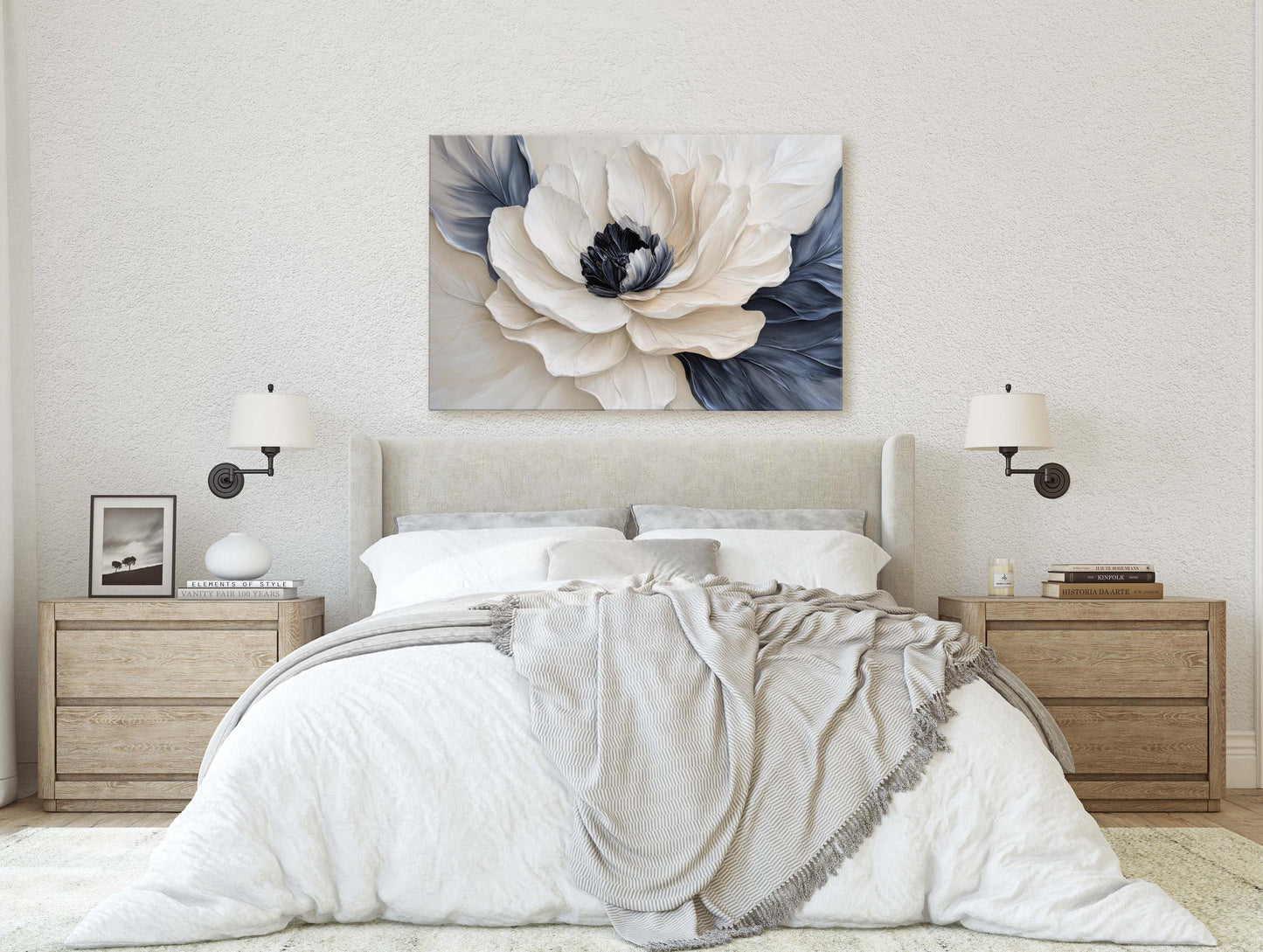 Flower Painting, Black White Floral, Contemporary Art