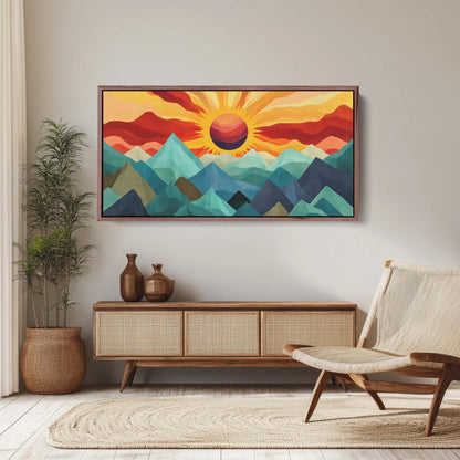 Sunshine Mountain, Canvas Print, Sunset Decor, Flat Art, Vibrant Color, Bold Art, Abstract, Mid Century Modern, Scandinavian Print