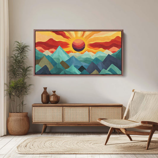 Sunshine Mountain, Canvas Print, Sunset Decor, Flat Art, Vibrant Color, Bold Art, Abstract, Mid Century Modern, Scandinavian Print