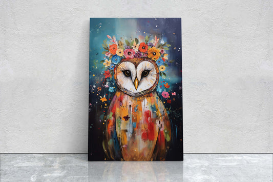 Owl Canvas Art, Modern Colorful, Contemporary Art, Ready To Hang, Large Print, Landscape Painting, Barn Owl