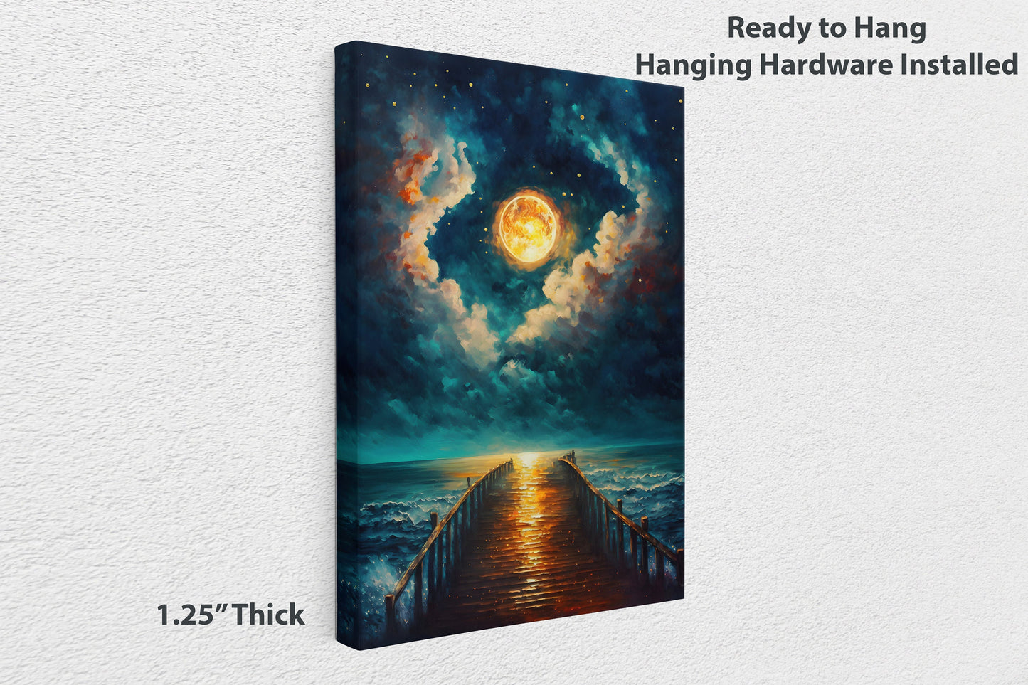 Moonlit Pier Stretched Canvas Ready to Hang