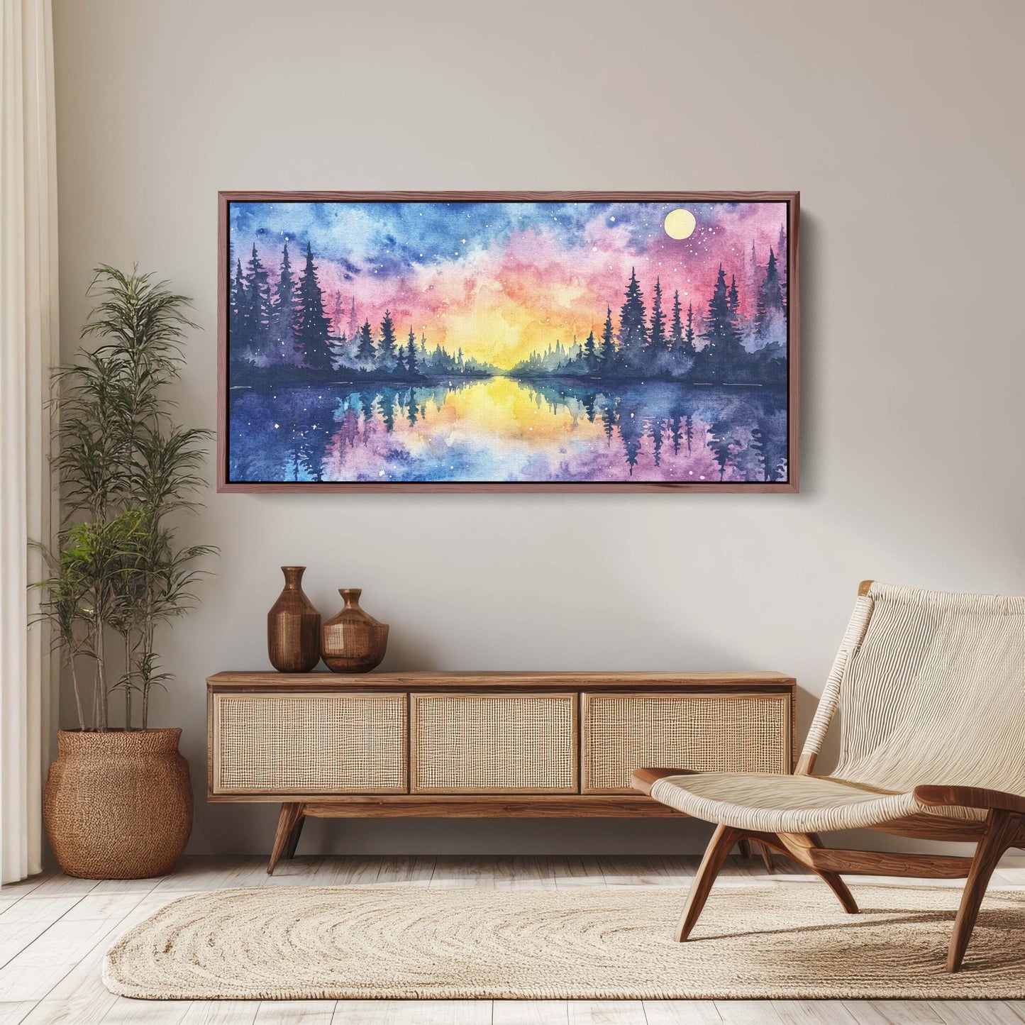 Mystical Lake, Pastel Colors, Watercolor, Ethereal Sky