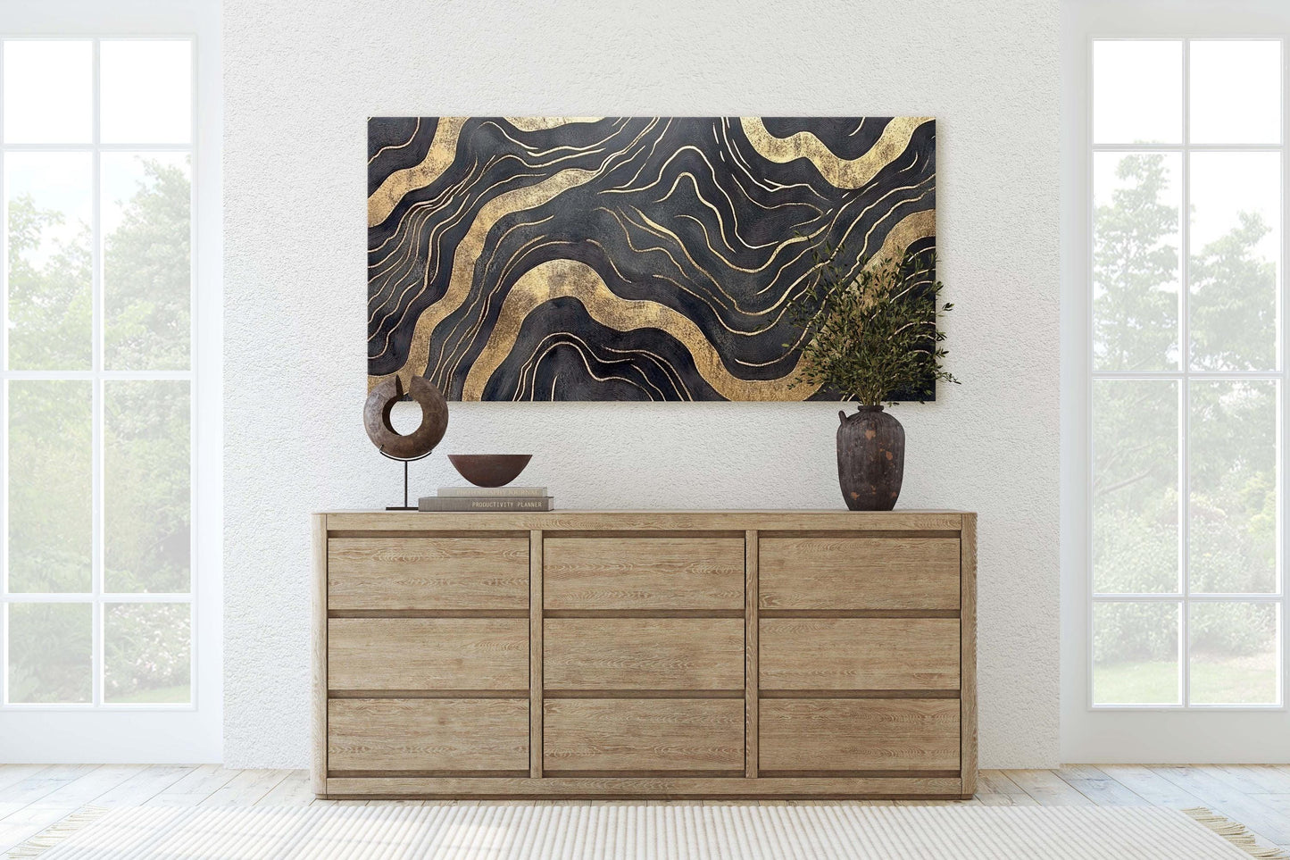 Gold and Black Abstract, Modern Print, Contemporary Decor, Abstract Wood