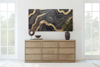 Gold and Black Abstract, Modern Print, Contemporary Decor, Abstract Wood