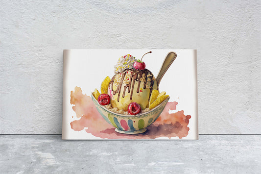 Ice Cream Sundae, Gelato Decor, Dessert Art, Kitchen Wall Art, Dining Room Art Ready To Hang, Large Print, Restaurant Print
