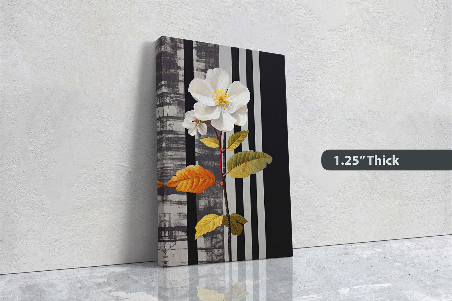 Flower Painting, Black and White, Contemporary Art, Modern Picture, Framed Canvas, Large Art Print, Farmhouse, Barn Decor