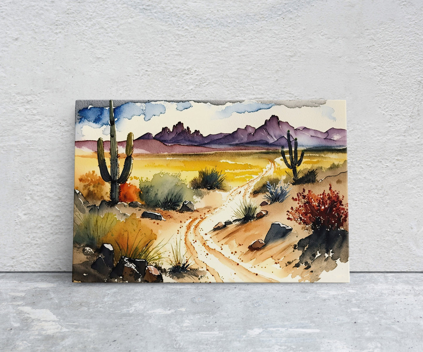 Watercolor Desert Canvas Art Ready To Hang Large Print, Landscape
