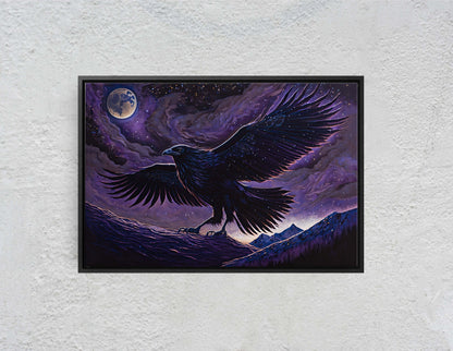 Raven Purple, Night Sky, Abstract Surreal, Ready to Hang, Large Print, Celestial Crow, Bird Painting, Bird Portrait, Moody, Inspiring, Dark