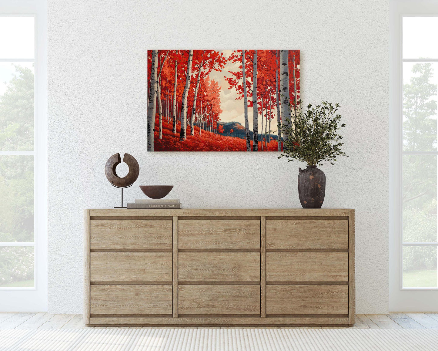 Red Aspen Trees, Fall Aspen Art, Autumn Tree Painting