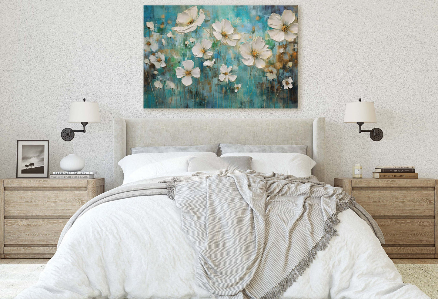 White Poppies on Canvas, Wildflower Print, Subtle Decor, Flower Art, Painting Print, Abstract Flowers, Impressionist Art, Large Print