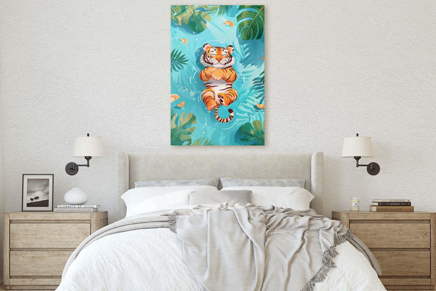Baby Tiger Sleeping, Tiger Cub, Relaxing Tiger, Big Cat Art, Nursery Decor, Kids Room Art, Framed Canvas, Large Art Print, Tropical Decor