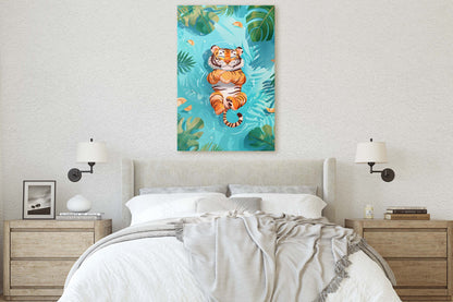 Baby Tiger Sleeping, Tiger Cub, Relaxing Tiger, Big Cat Art, Nursery Decor, Kids Room Art, Framed Canvas, Large Art Print, Tropical Decor